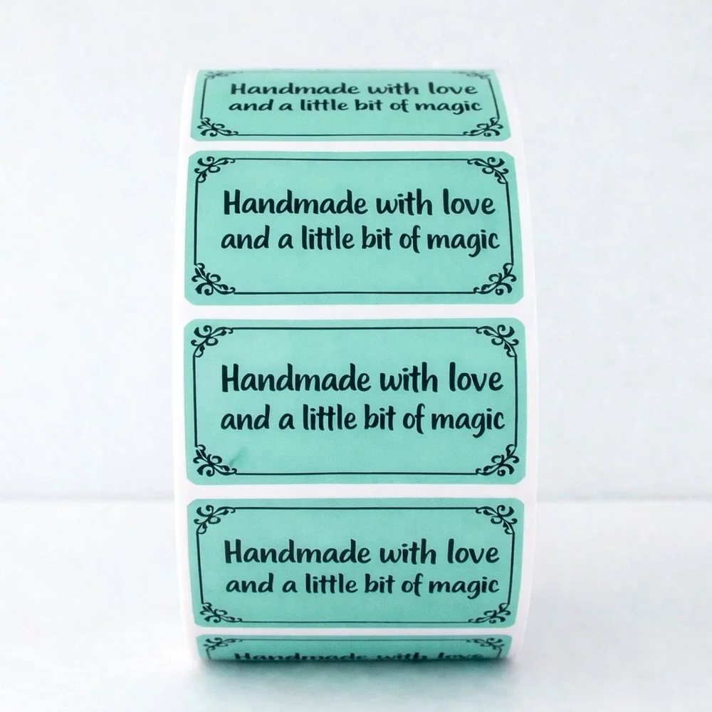 2 x 1 Inch Handmade With Love Stickers – 100 Pack Boutique Packaging Labels